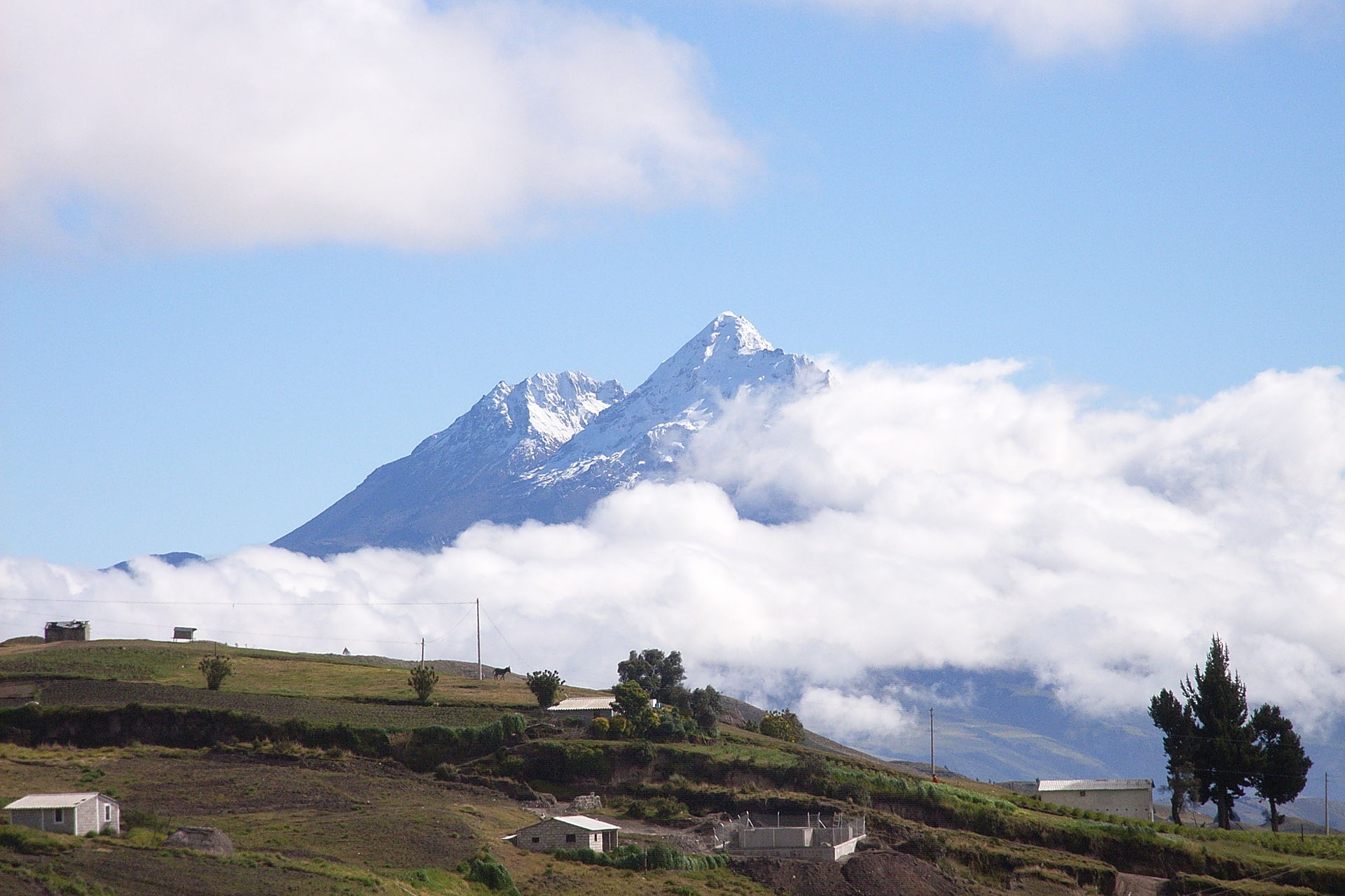 Der Illiniza mit seinen beiden Gipfeln Illiniza Sur (5.248 im Vordergrund) und dem Illiniza Norte (5.126 m). 